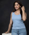 Rib Curved V-Neck Cami T-shirt- Light Blue